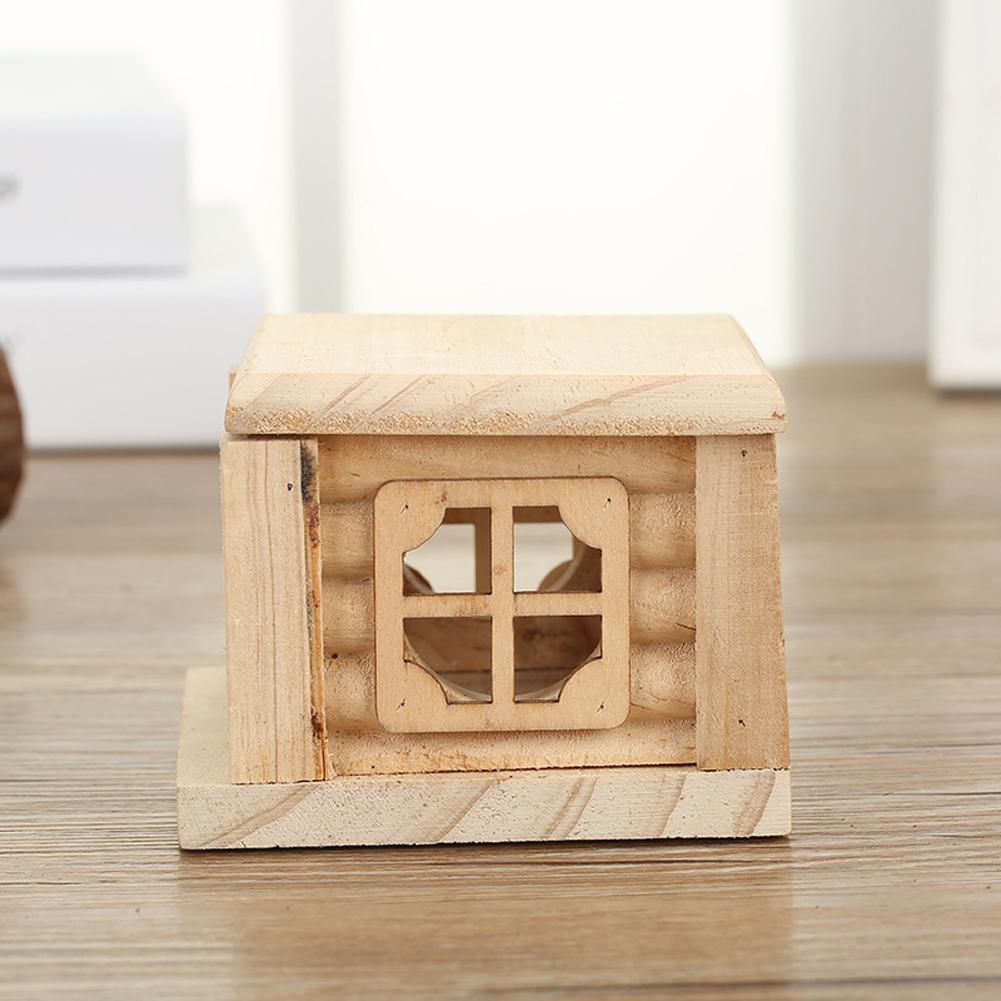 Natural Wooden Hamster House Flat Top Hideout Hut With Window for Hamsters Squirrels Gerbils Golden Bears Small Animals