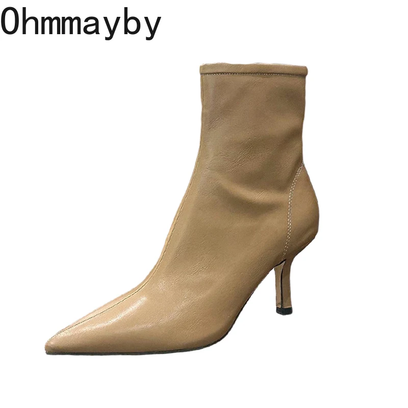 Toe Pointed Women Elastic Short Boots Fashion Side Zippers New Slim Ankle Booties High Heel 2024 New Autumn Winter Ladies Shoes 74f1