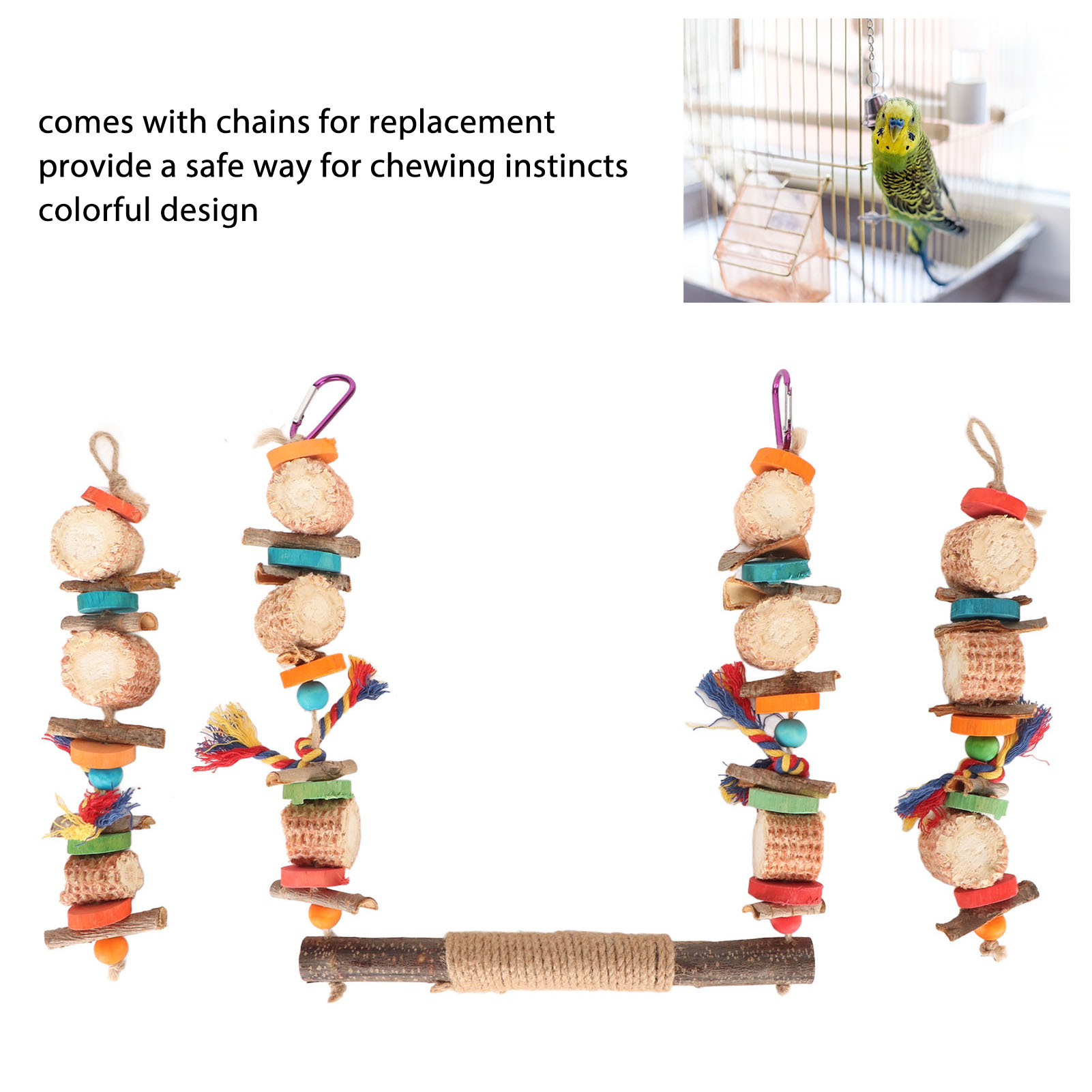 Bird Swing Chewing Toys Rich Colors Safe Corn Husk Bark Edible Coloring Matter Hanging Bird Toys For Parrot Parakeets