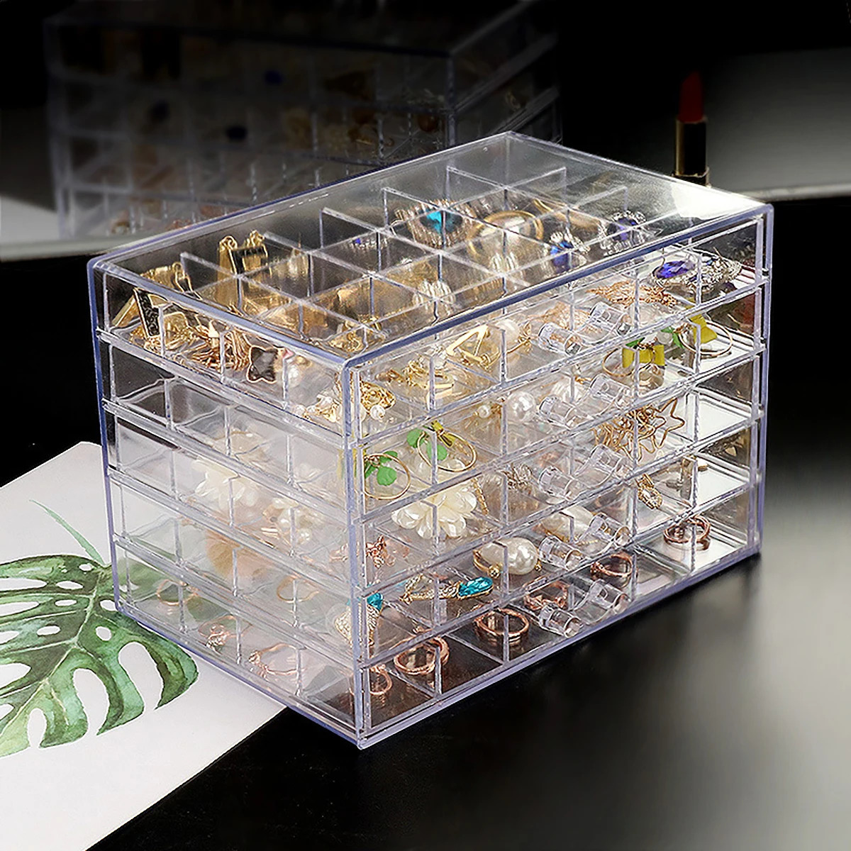 1pc Five-layer Jewelry Storage Box Color Is Divided Into Transparent Gray Can Be Used For Jewelry Storage 240910