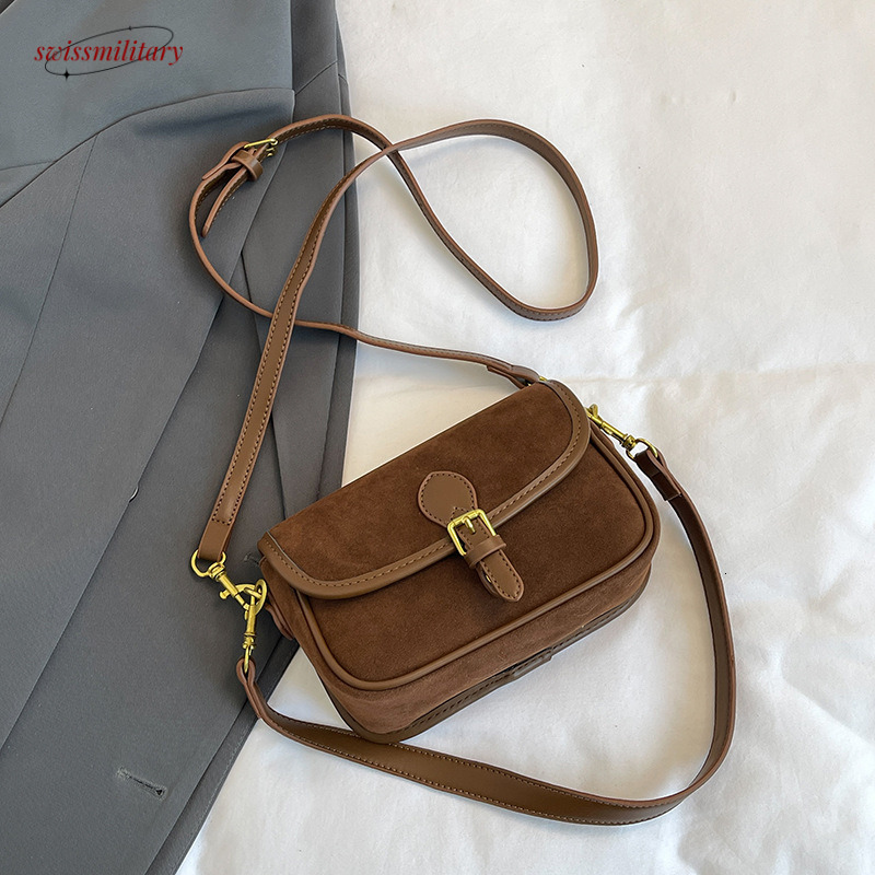 Swissmilitary Matte Small Square Versatile 2024 Autumn/Winter New Collection Suede Underarm Stick Cross Shoulder Bag #32