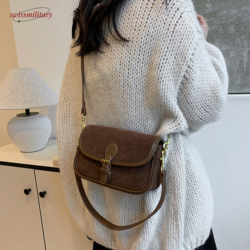 Swissmilitary Matte Small Square Versatile 2024 Autumn/Winter New Collection Suede Underarm Stick Cross Shoulder Bag #32