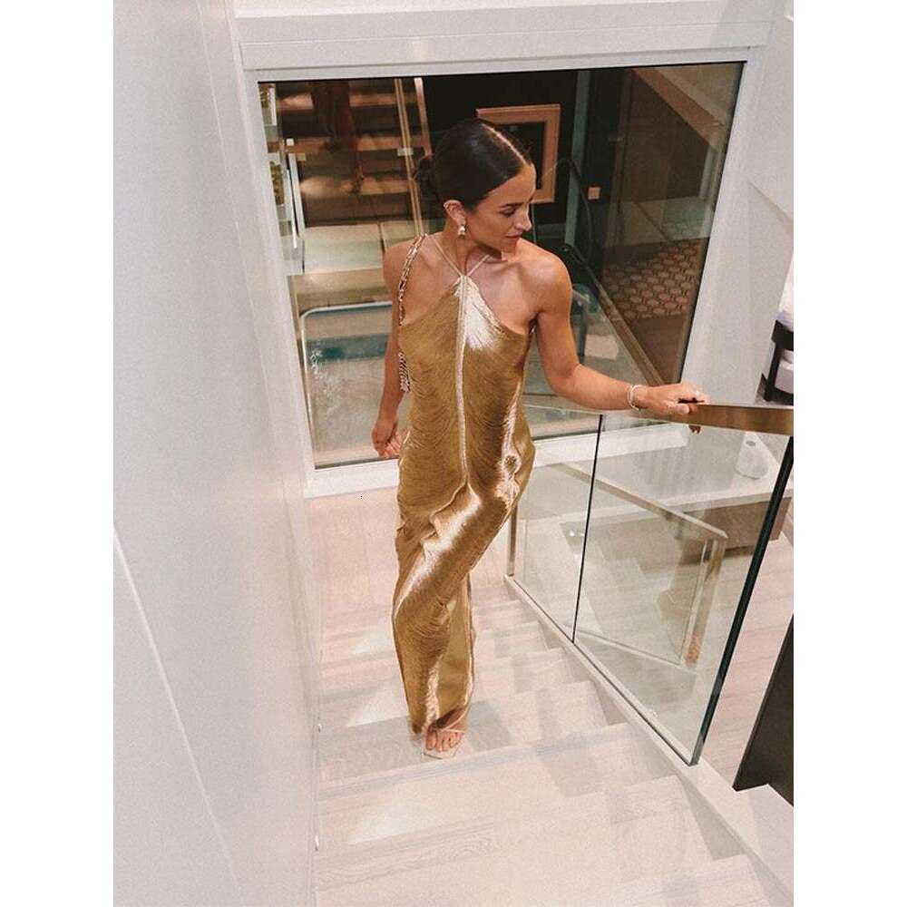 Women Sexy Tassel Back Slit Halter Dress Fashion Solid Off Shoulder Sleeveless Slim Long Dresses 2024 Lady Evening Party Robe