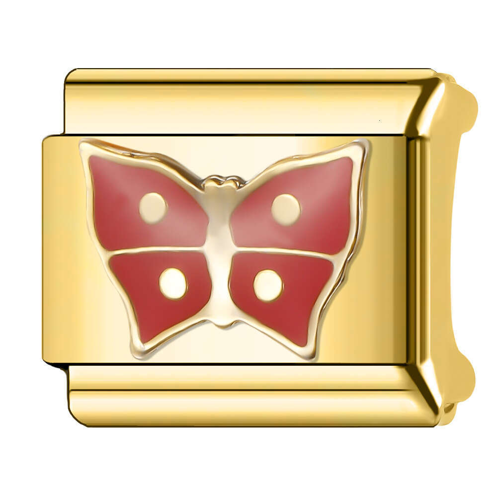 New Women's Gift Colorful butterfly with gold Bead Italian Charms Links Bangle Beads Fit 9mm Stainless Steel Bracelet Making DIY For Women Fashio