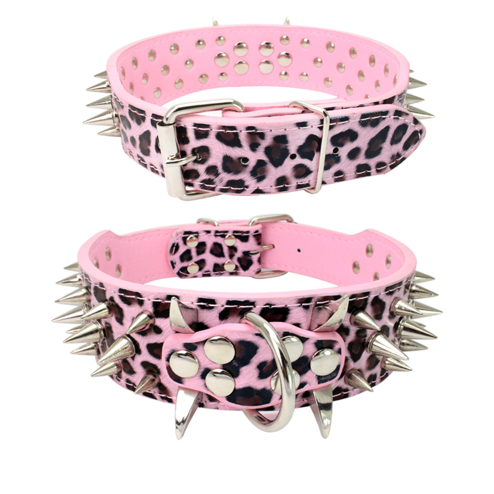 Adjustable Leather Spiked Studded Dog Collars Leather Dog Collars for Medium & Large Dogs Pit Bull Labrador,Boxer Rottweiler