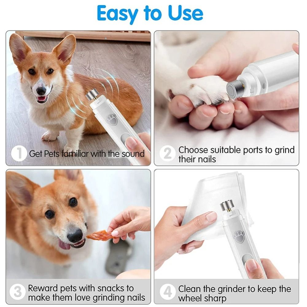 New USB Rechargeable Electric Dog Nail Grinder LED Light 2-Speed Pet Nail Clipper ABS Pet Nail Trimmers