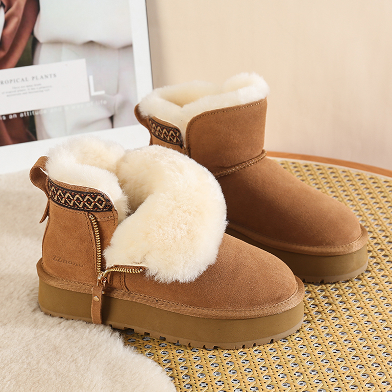 Imitation Wool Winter Snow Women Thicken Plush Warm Cotton Padded Shoes Woman Fashion Striped Thick Platform Ankle Boots