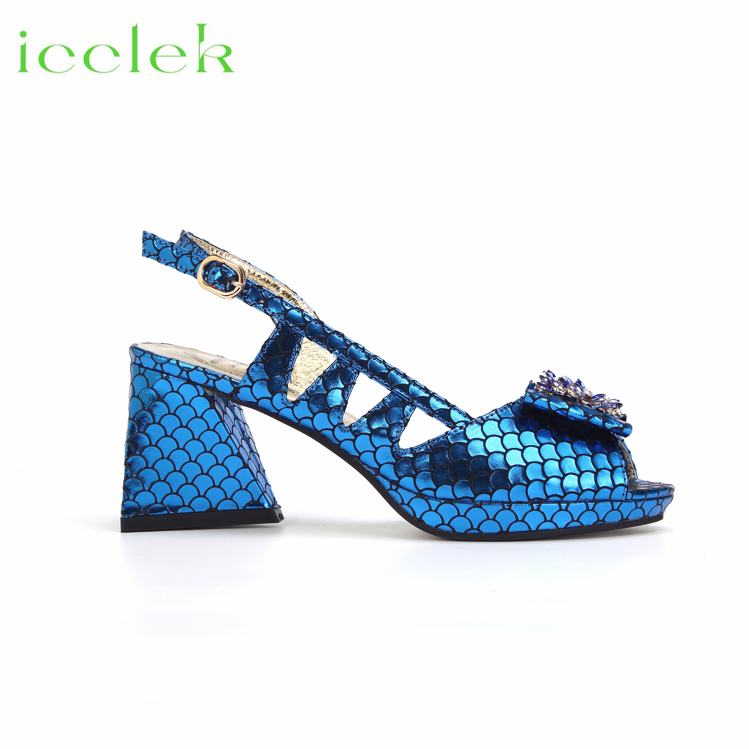 Royal Blue Fish Scale Material Design Ladies Shoes Matching Bag Set For African Women Wedding Party Pump
