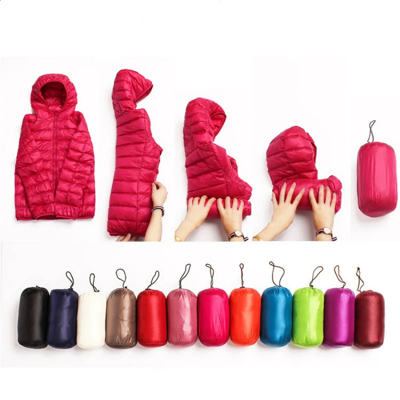 Autumn and winter womens ultra-thin down jacket white duck down hooded jacket short jacket for warmth Parka womens portable jacket 240913