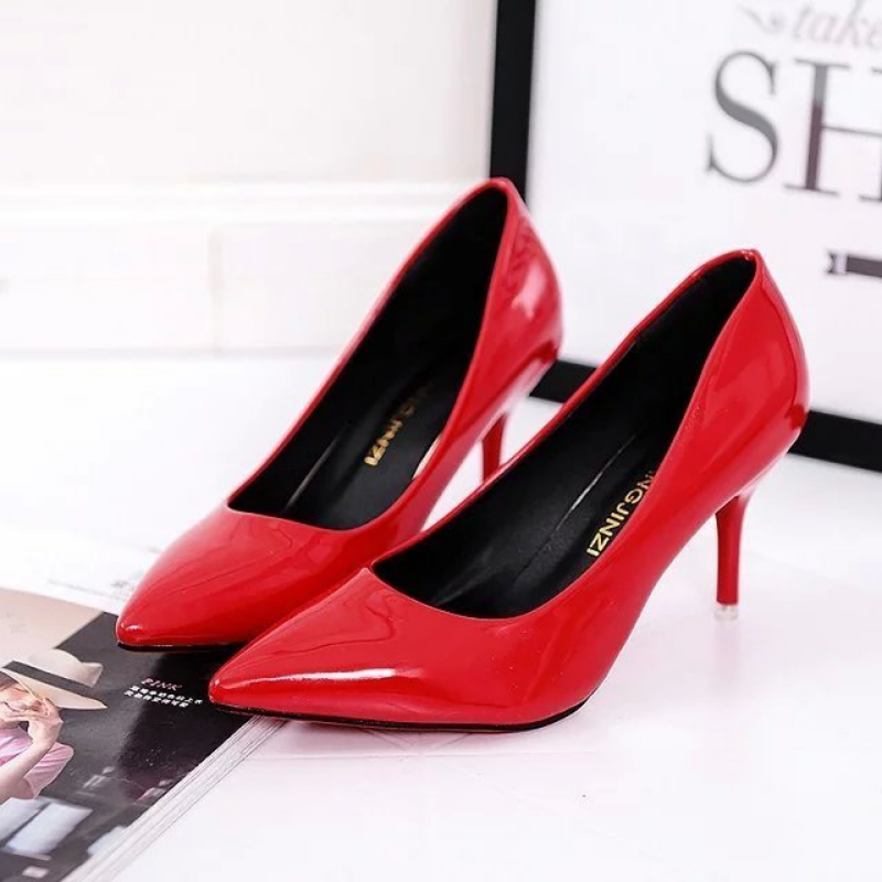 2025 new Women's Size Large Pumps Pointed Toe Patent Leather High Dress White Wedding Shoes Thin Basic Pump Red Heels c1f9 1451