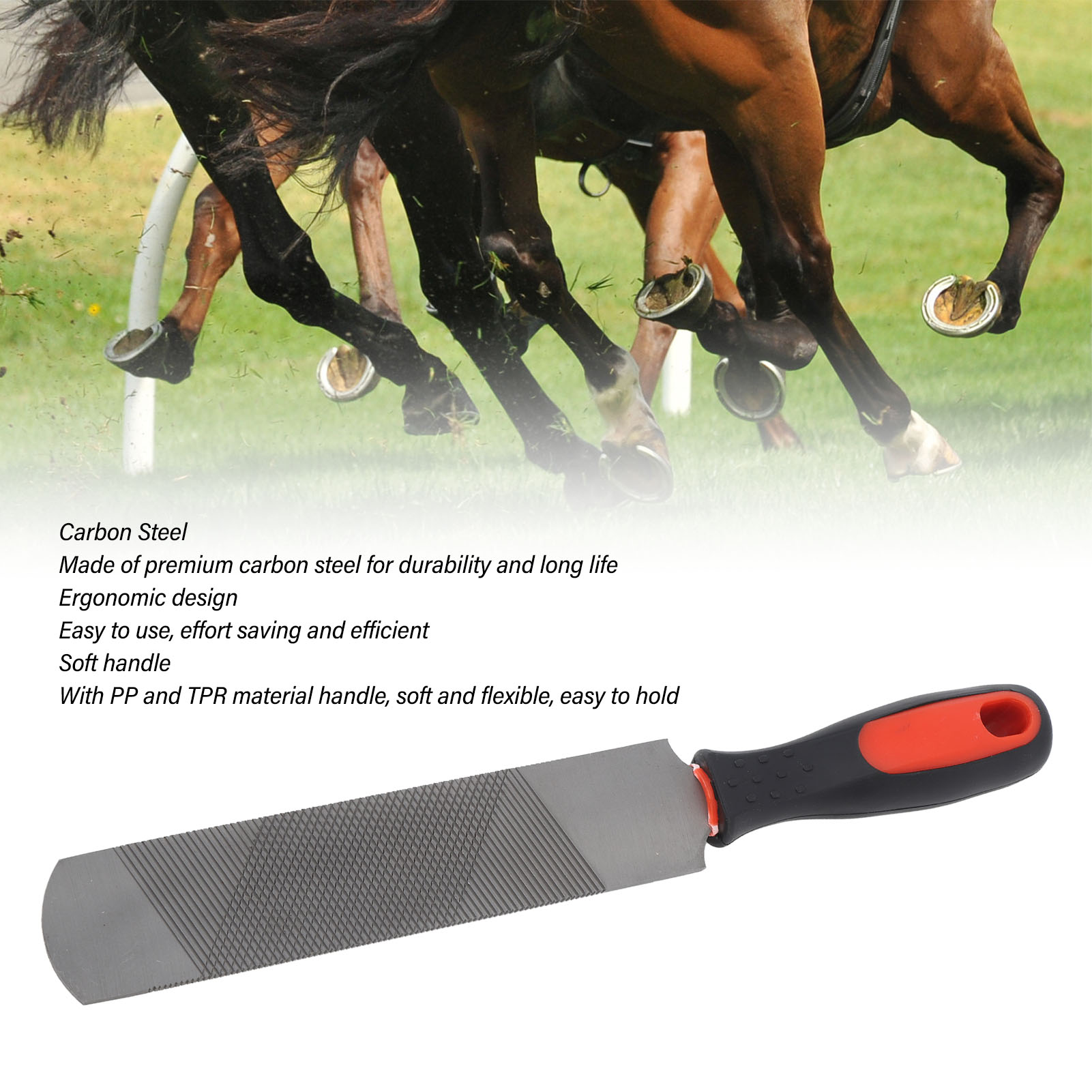 Horseshoe File with Flexible Handle for Horse, Hoof Rasp, Carbon Steel, Ergonomic Trimming Tool, 8 in