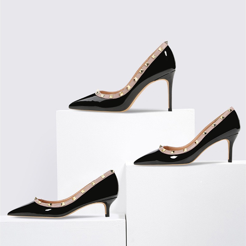 High Riveted Heels Women's Stilettos 2024 Summer New Design Temperament Pointed Head Nude Single Shoes 8daa