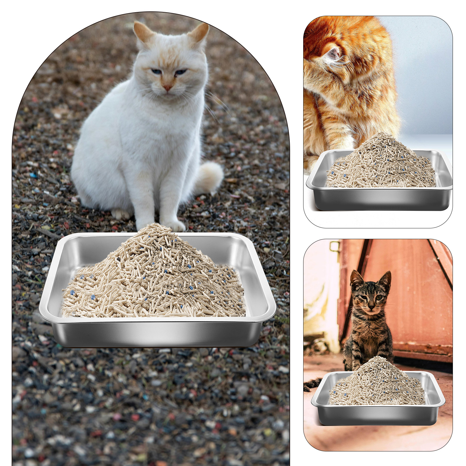 Cats Stainless Steel Litter Box Decorative Boxes for Kitten Clean Toilet Baby Pet Automatic Toy