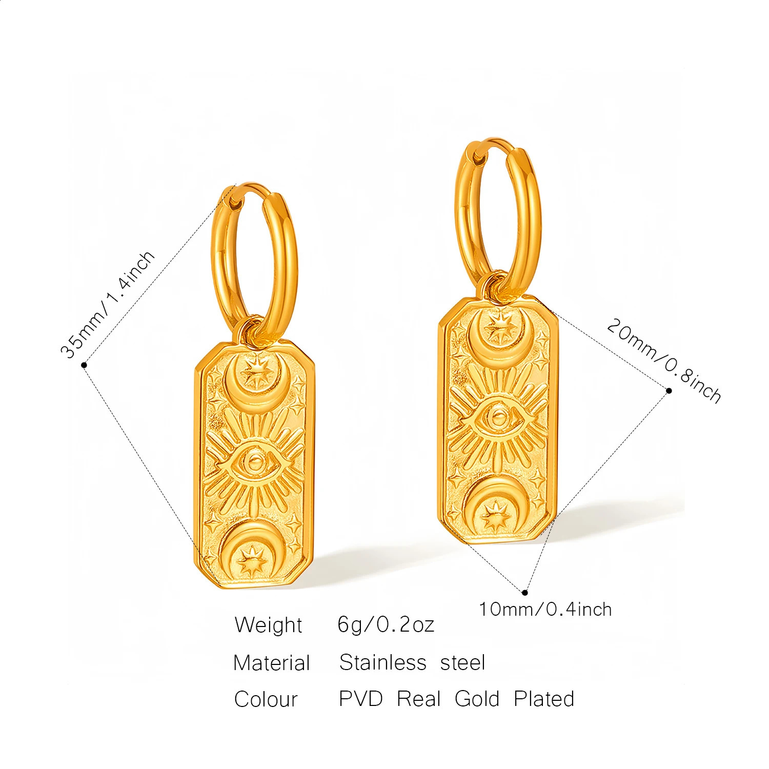 Fashion Square Shape Drop 18k Gold Color Stainless Steel Waterproof Huggie Hoop Earring Charms Daily Jewelry High Quality 240906