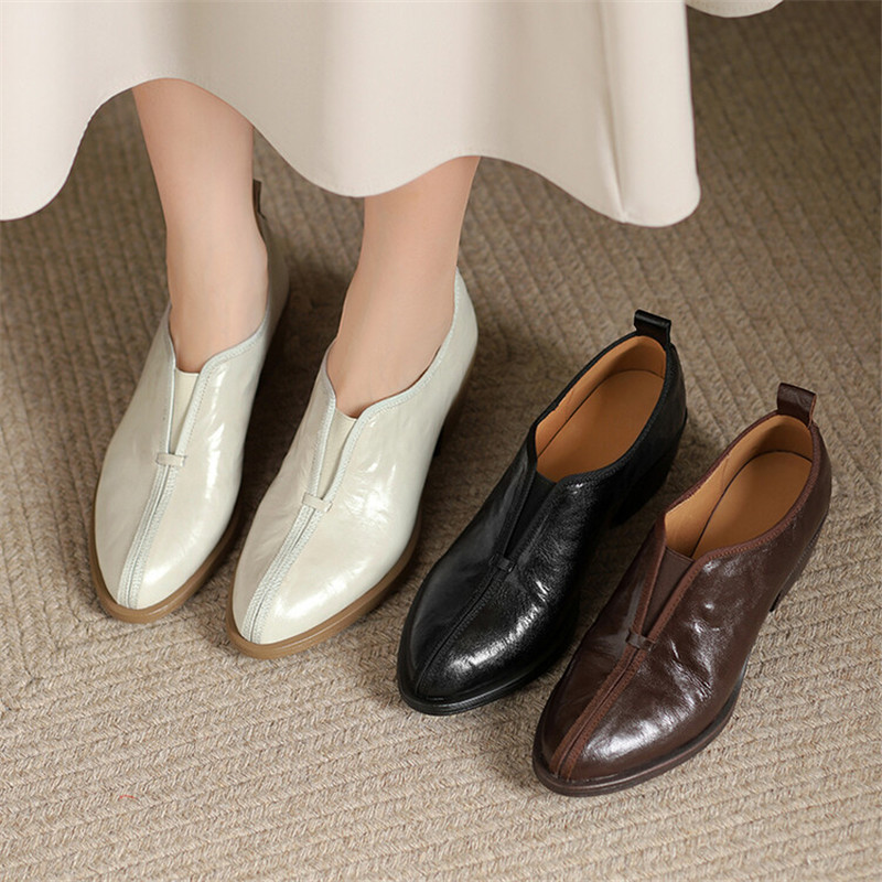 New Autumn Genuine Leather Women Shoes Fashion Round Toe Shoes for Women Chunky Heel Shoes High Heel Women Pumps Zapatos Mujer