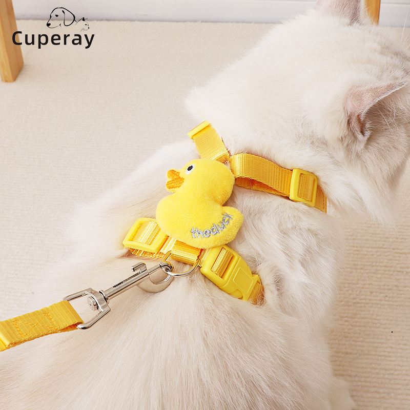 Cat Harness and Leash Set Adjustable Pet Harness with Cute Duck Decoration for Cats and Small Medium Dogs Outdoor Dog Training