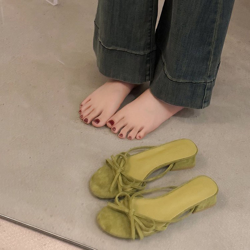 heel Square High-Heeled Shoes Lady Womens Slippers Outdoor Med Slides Pantofle Block New Designer Summer 2024 Pumps Rome Cott 4580