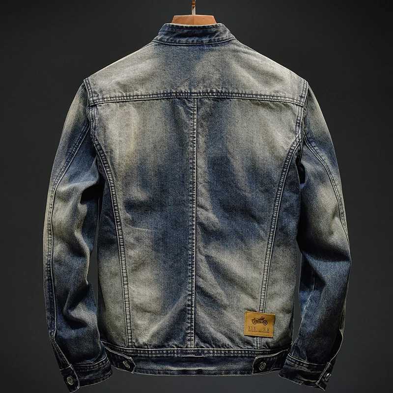 2024 autumn trend retro denim jacket mens slim fit nostalgic street motorcycle jacket stand collar retro fashion jacket W24091489