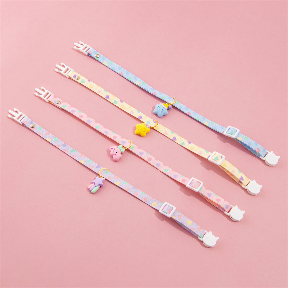 Puppy Collar Adjustable Cute Cat Collar with Macaron Charm and Heart Print Pattern Pet Collar for Cats & Puppies Cat Accessories