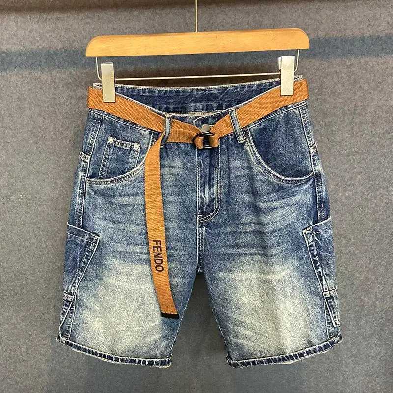 Summer Casual Jeans Shorts for Men Intage Style Big Pockets Knee Length Loose and Plus Size 5XL Streetwear Cowboy Pants for MenX240914