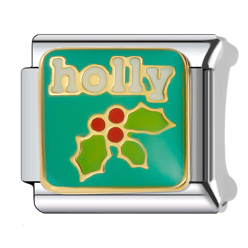 New Women's Gift Green Flower Earth Red Wine Bead Italian Charms Links Bangle Beads Fit 9mm Stainless Steel Bracelet Making DIY For Women accesso