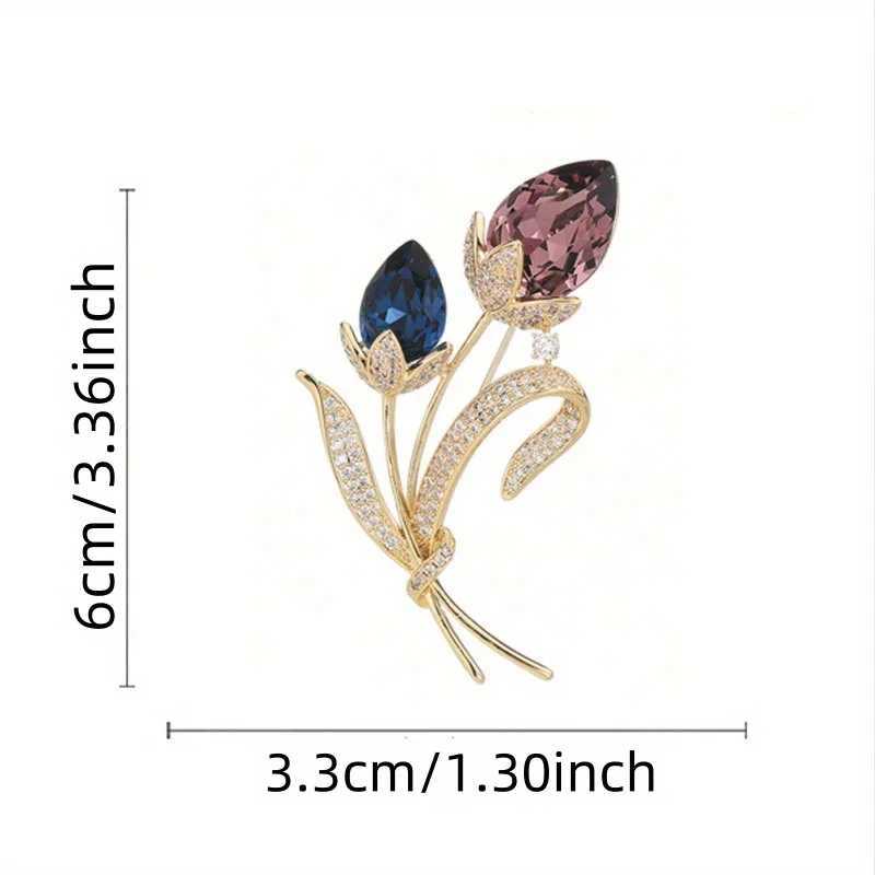 Ladies Novelty Retro Twin Flower Brooch High-grade Womens Exquisite Crystal Flower Corsage Anti-slip Pin Suit AccessoriesX240914