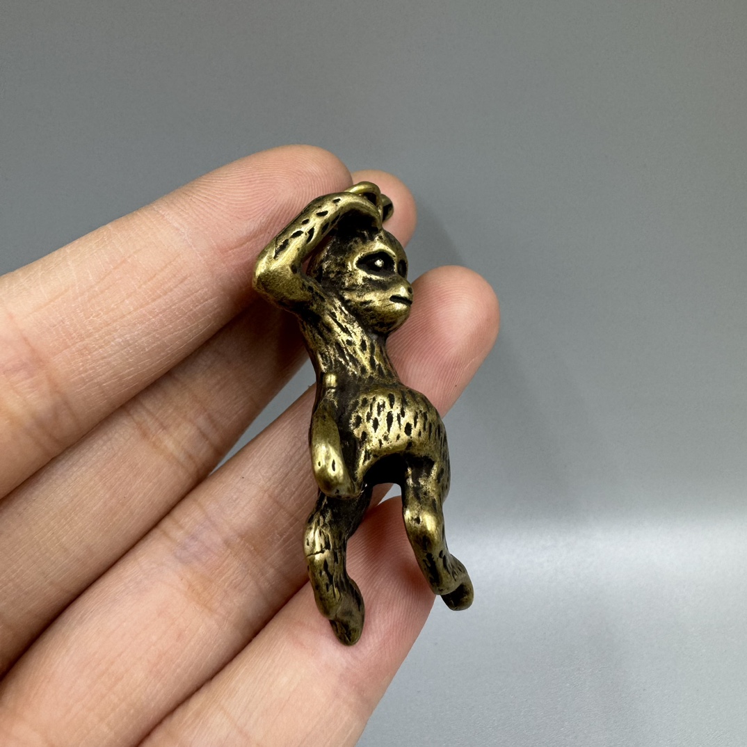 Collection Chinese Bronze Brass Zodiac Animal Likable Monkey Pingan Pendant