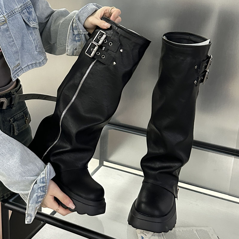 Fashion Platform Party Ladies Modern Knee High Boots Female Designer Zippers Footwear Women Long Booties With Thick Soled Shoes