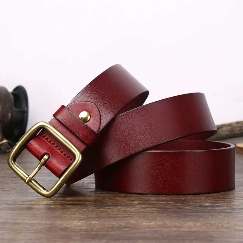 3.8cm Red Genuine Leather Belts For Mens Designer High Quality Cowboy Natural Dress Luxury Belt Lumbar Mans Studded BeltX240914