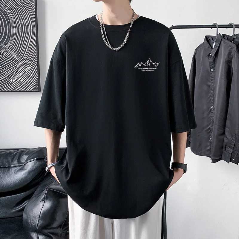 Front and back printed half sleeved T-shirt mens 100% pure cotton summer loose jacket long sleeved graphic sports top new CL240913
