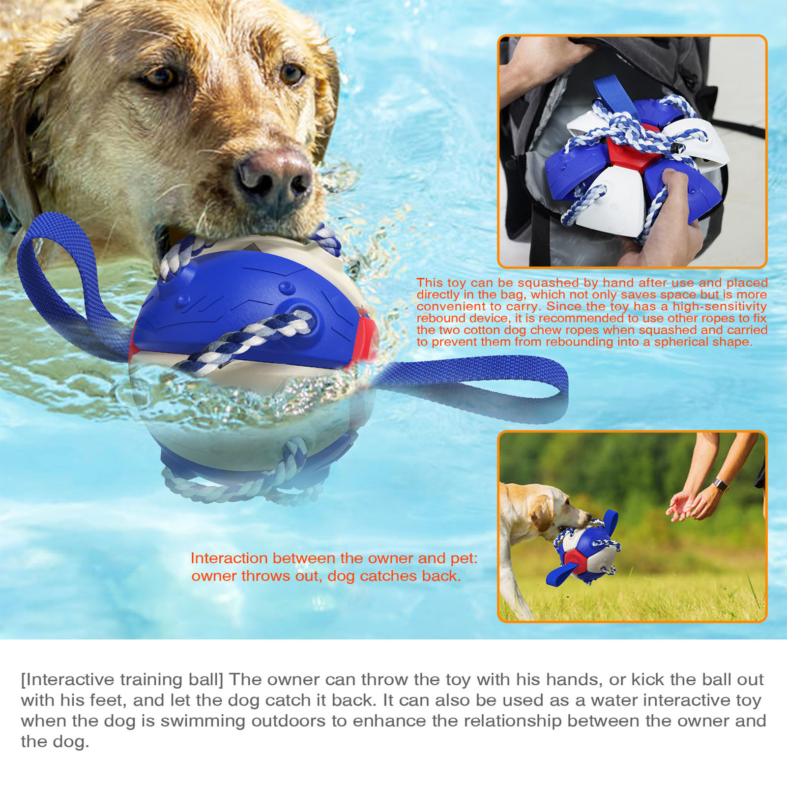 Interactive Dog Toy Portable Multifunctional Entertaining Outdoor Dog Training Toy For Puppy Small Big Dogs