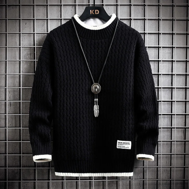 clothing mens loose pull slim fashion knitted sweater thick Homme retro striped 4XL 240906