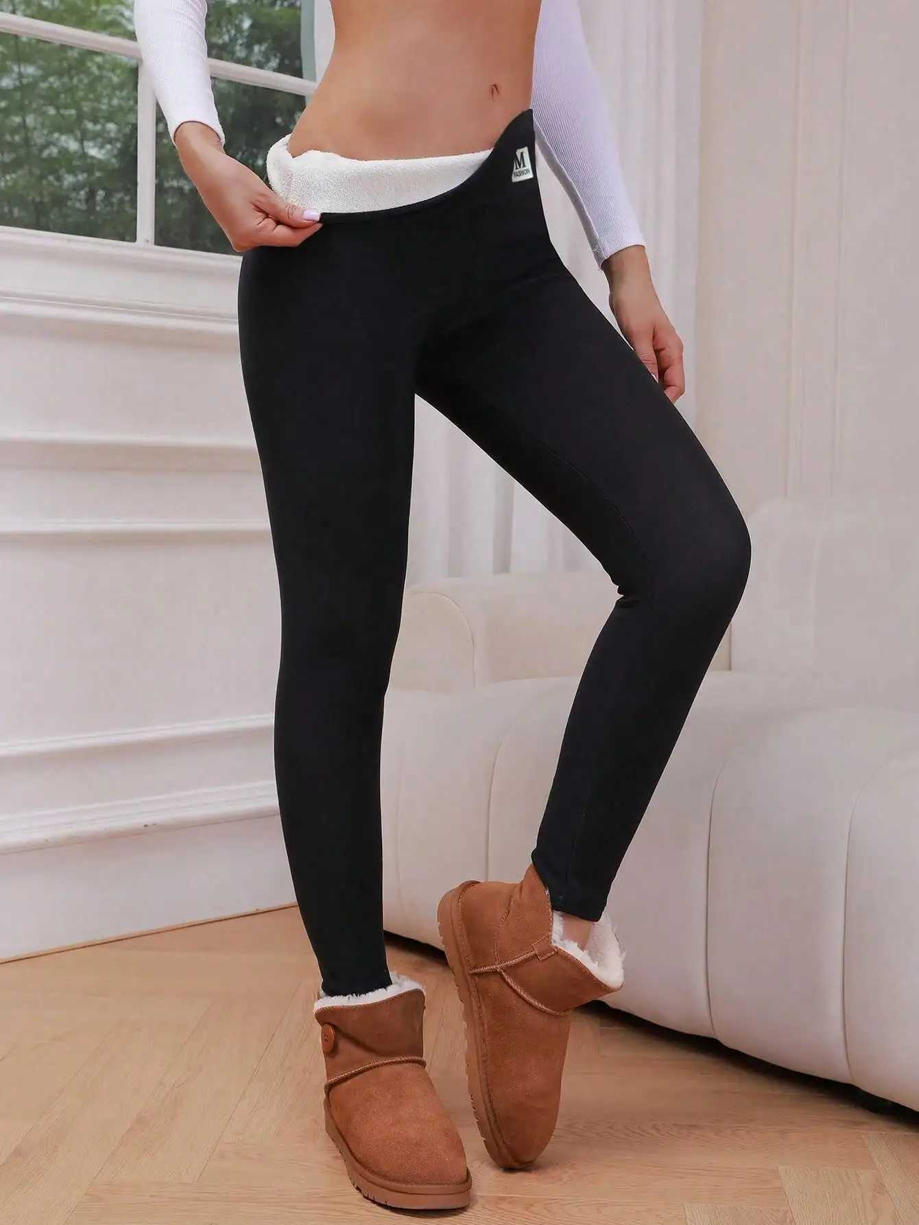 Womens Winter Warm Plush Thermal Black Leggings - Cozy Stretchy Pants For Fall WinterX240914