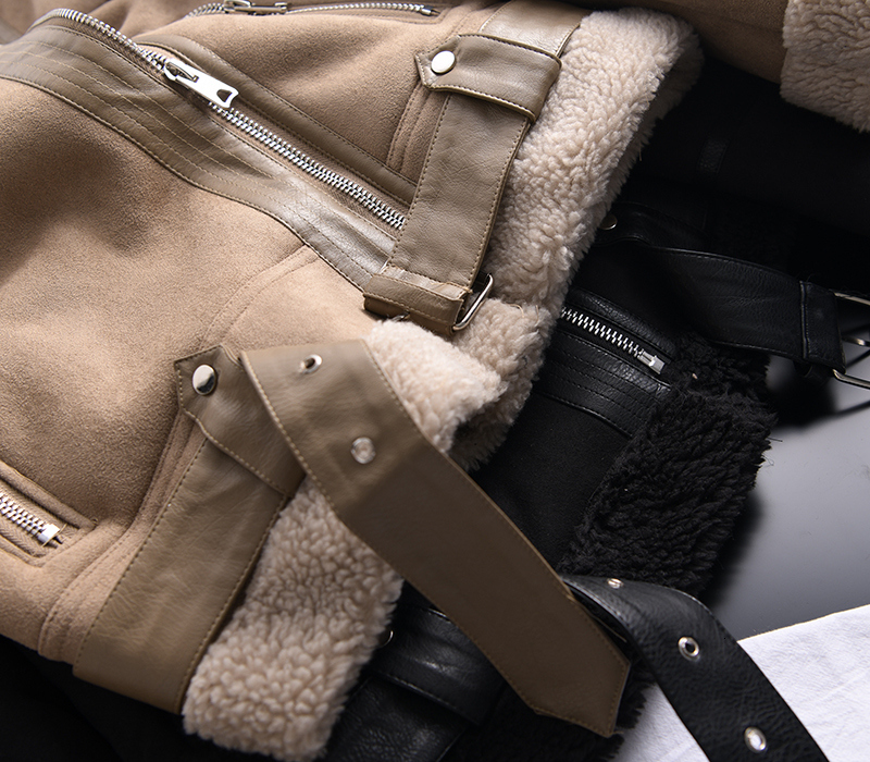 Winter Vintage Suede Lamb Short Women Thick Warm Moto Bike Black Coat Female Sashes Faux Leather Jacket Outwear With Belt
