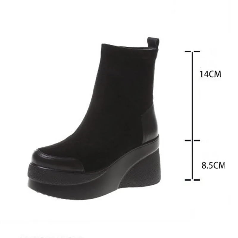 Women Shoes Autumn Woman Fashion Round Toe Ankle Boots Winter Elastic Black Comfortable Botines Botas Femme 8e08