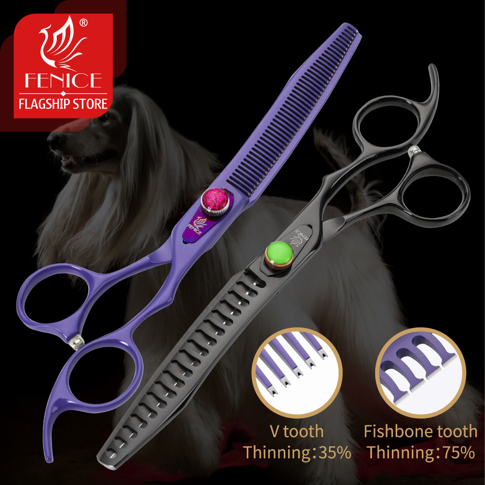Fenice 7.0 inch Professional Dog Grooming Shears Chunker Scissors Thinning Scissors for Dog Body Cutting JP 440C High Quality
