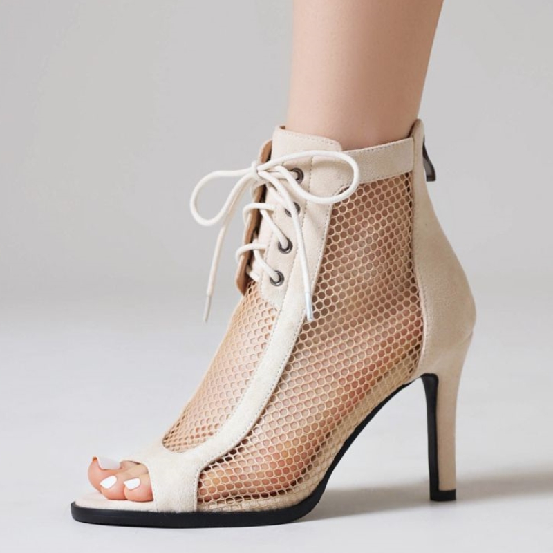Toe Peep High Heels Ankle For Women Lace Up Breathable Party Jazz Dance Shoes Female Large Size 45 46 Short Boots Summer c013