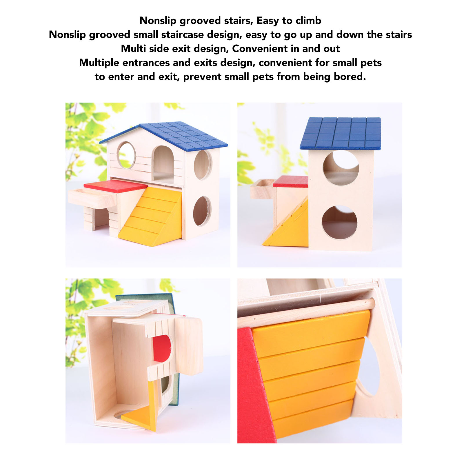 Tiny Wood House with Slide, Tiny Hamster Maze, Double Decker, Climbing Toys, Samll Animal Wooden House for Playing