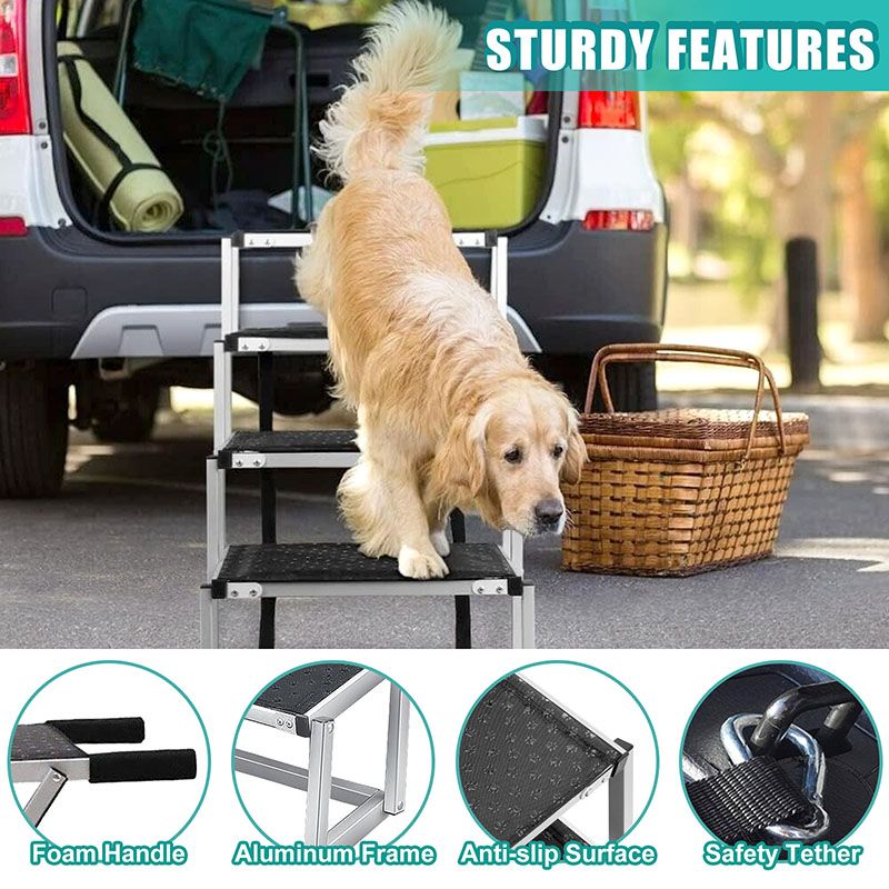 Dog Stairs Alloy Folding Portable Car Dog Steps with Non-slip Bottom Suitable for Indoor and Outdoor Pet Furniture Products