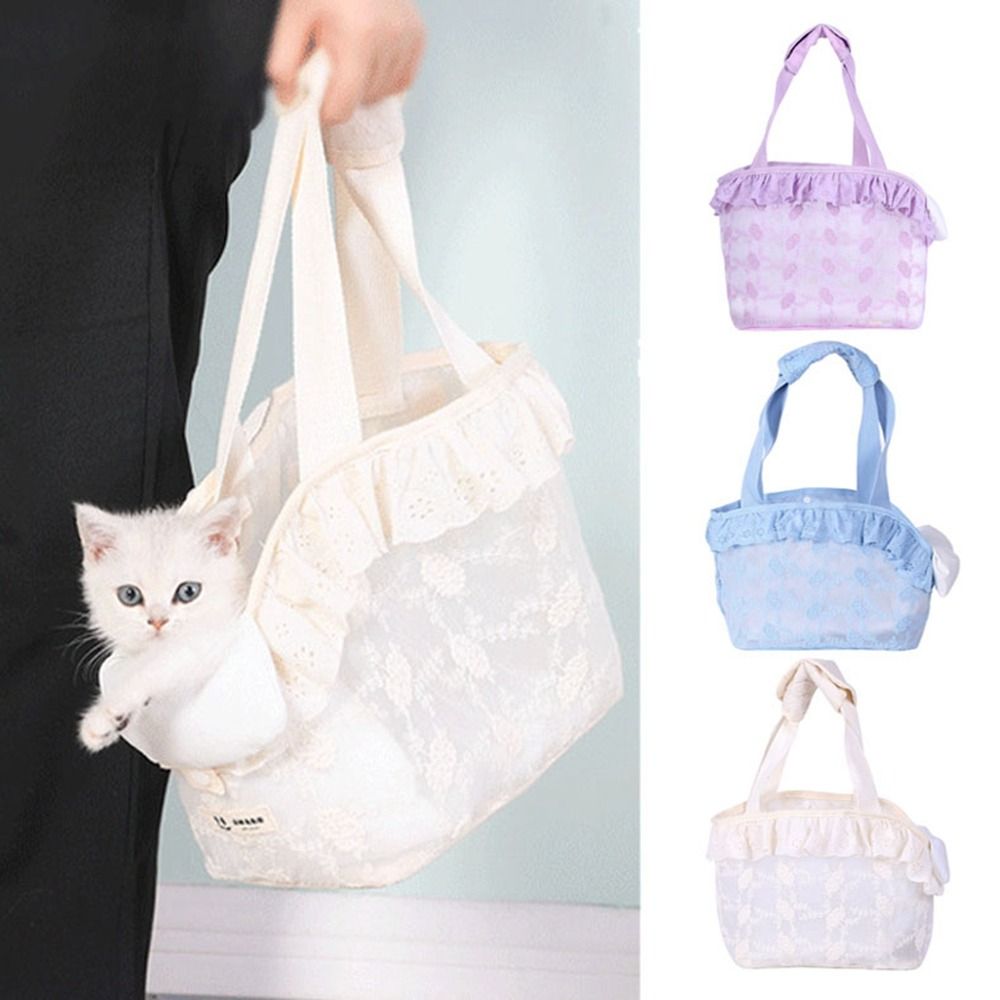 Lace Cat Carry Bag Portable polyester Handbag Puppy Messenger Bag Outcroppable Tote Pet Knapsack Cat