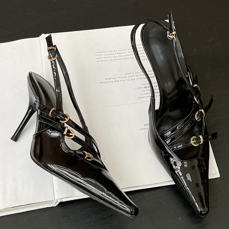 2025 new Size Big Wine Red Women Heeled Female Footwear Sgbac Fashion Buckle Ladies Thin Heels Sandals Pumps Shoes 2d6e