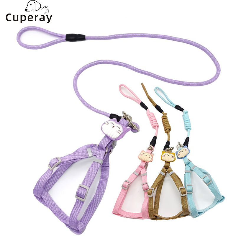Cat Harness and Leash Set Pet Supplies Cartoon Round Rope Adjustable Harness with Alloy Metal Hook Buckle for Cats and Puppies