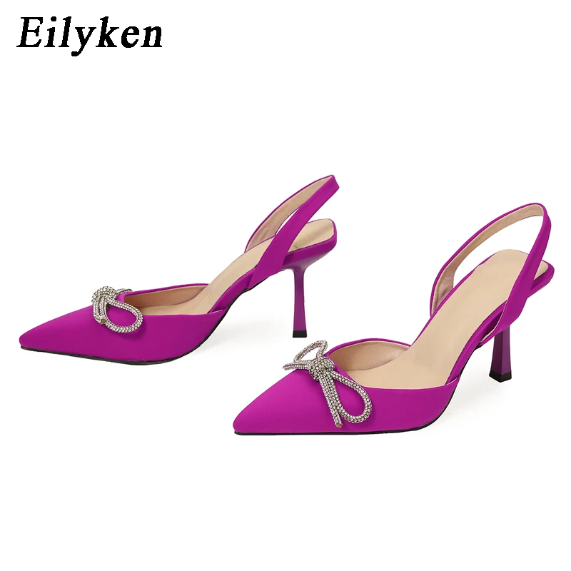 Eilyken Style Crystal Butterfly-knot Women Pumps Fashion Pointed Toe High Heel Party Prom Sandals Mule Shoes 4fa6