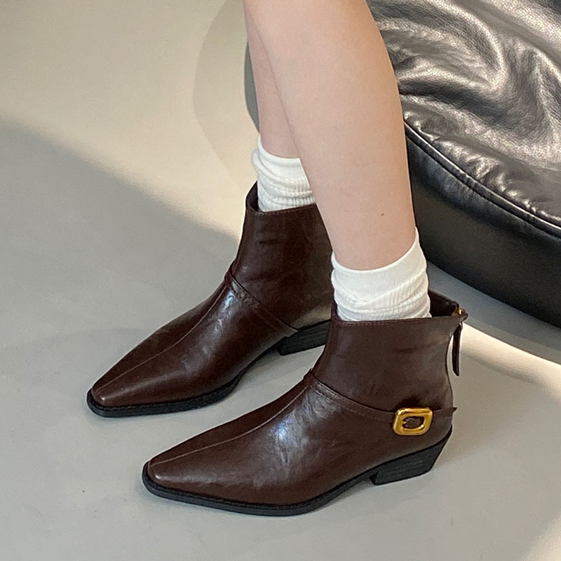 2025 new New Footwear With 4CM Heels Ladies Short Boots Fashion Designer Pointed Toe Zippers Women Ankle Western Booties Shoes