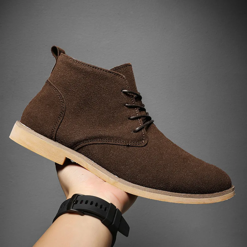 2024Ankle Boots For Men Winter Boot Lace Up British Style Classic Suede Boots Casual Shoes Work Footwear Botas Zapatos Hombre