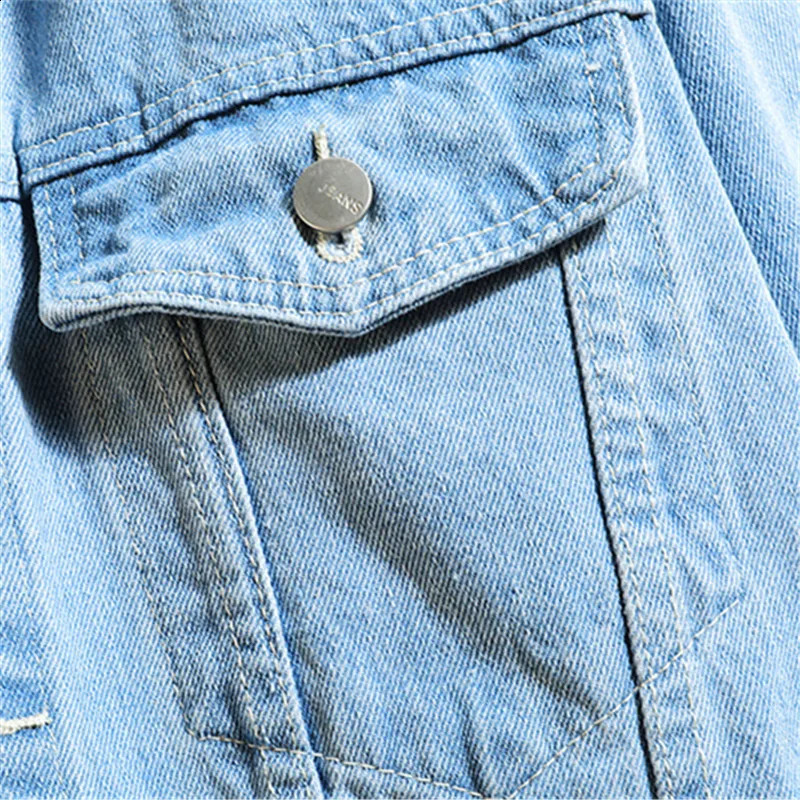 mens denim jacket cotton loose hooded solid casual couple street clothing Plus size 5XL 240904