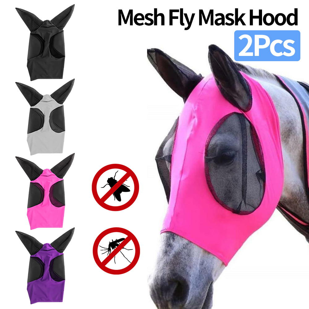 Anti Fly Stretchy Knitted Mesh Mask Ear Protection Fly Mask Bonnet Net Anti-Worms Equine Mask Horse Riding Equestrian Equipment
