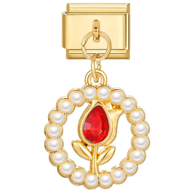 New Women's Gift Red bow Cherry Strawberry heart Pendant Italian Charms Links Bangle Beads Fit 9mm Stainless Steel Bracelet Making DIY For Women 