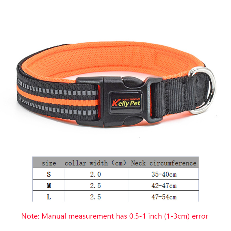 Nylon Webbing Dog Collar with Mesh Breathable Lining Breathable Reflective Pet Collar Adjustable for Large,Medium and Small Dogs