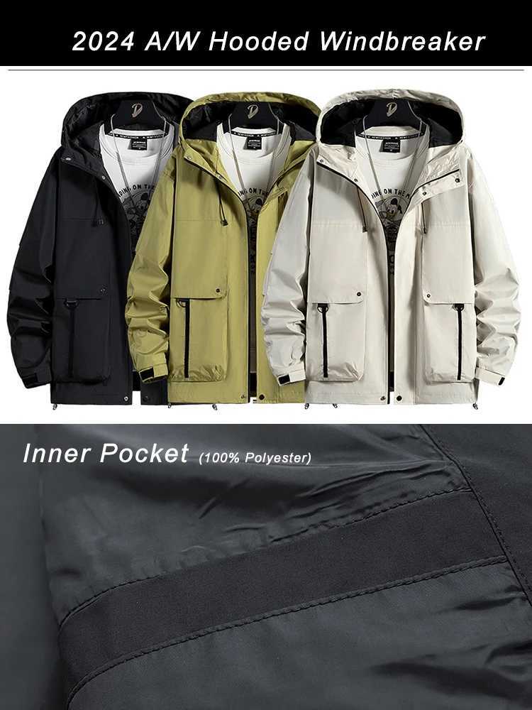 Spring and Autumn mens windproof jacket Korean fashion waterproof windproof outdoor large pocket hooded loose jacket large size 8XL W240914